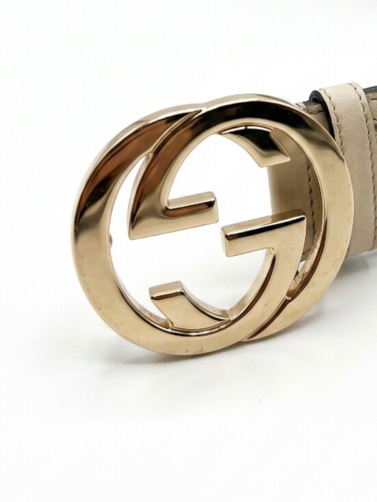 GUCCI Authentic Cream GG Plus Coated Canvas Leather Interlocking G Belt 85/34 main image 6